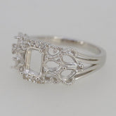 Sterling Silver Semi Mount Ring Setting Emerald OCT 7x5mm PE 5x3mm White Top - Syzjewelry